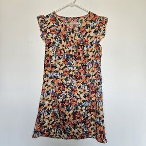 Shein Multicolor Floral Pattern Cap Sleeve Dress Sz M
